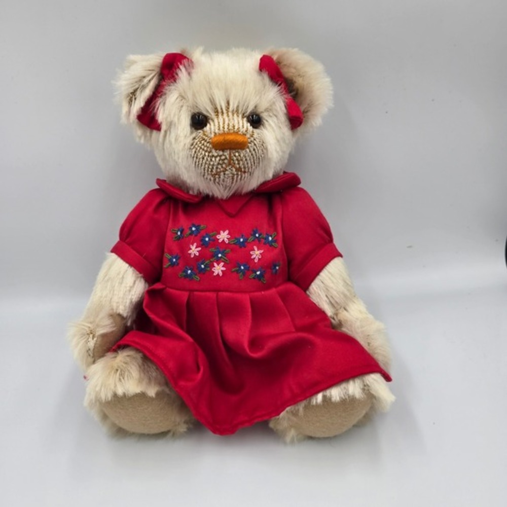 Cooperstown Bears LTD‎ Plush Teddy Bear Red Dress Floral Accents Collectible